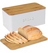 Culinary Couture White Bread Box for Kitchen Countertop with Bamboo Lid - Large BreadBox for Home...