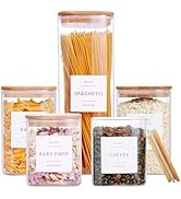 CZZGSM 5 Pack Square Glass Pantry Storage Containers with 132 Kitchen Food Pantry Labels - Clear ...