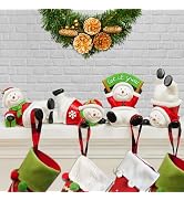 OurWarm Christmas Stocking Holders for Mantle Set 4, Resin Snowman Stocking Hangers for Mantel, M...