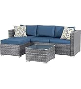 Shintenchi Patio Furniture Sets 3 Pieces Outdoor Sectional Sofa Silver All-Weather Rattan Wicker ...