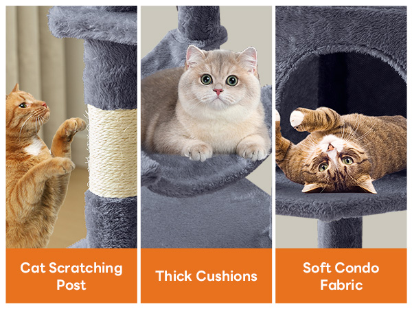 Sweetcrispy 44 inch Cat Tree with Condo, Scratching Posts, Platform, Hammock
