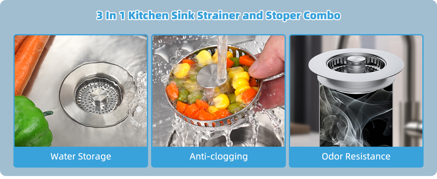 All metal Pop Up Kitchen Sink Stopper with Detachable Metal Basket