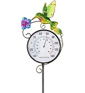 Outdoor Thermometer Waterproof, 42" Metal Hummingbird Garden Stake Thermometer, Decorative Hangin...