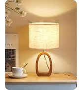 GOEBLESON Small Table Lamp, 14.2" Cute Little Desk Lamp, Wood Bedside Lamp with Linen Lampshade, ...