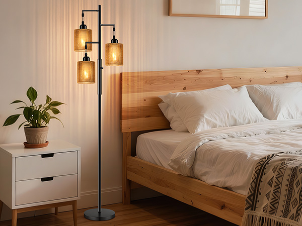 Hotsonic 72" Boho Floor Lamp-Black+Brown Shade