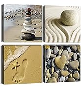 Artscope 4 Pieces Canvas Prints Wall Art - Seaside and Stones Picture Painting- Modern Wall Artwo...