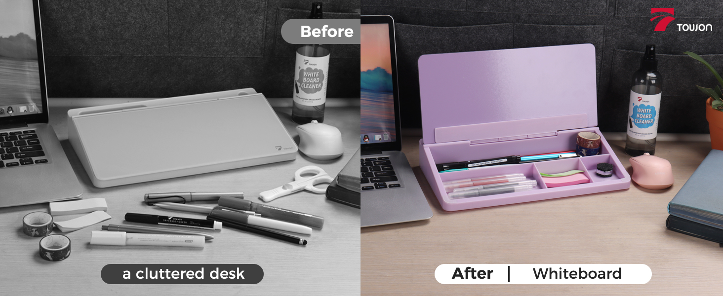glass desktop whiteboard with organization