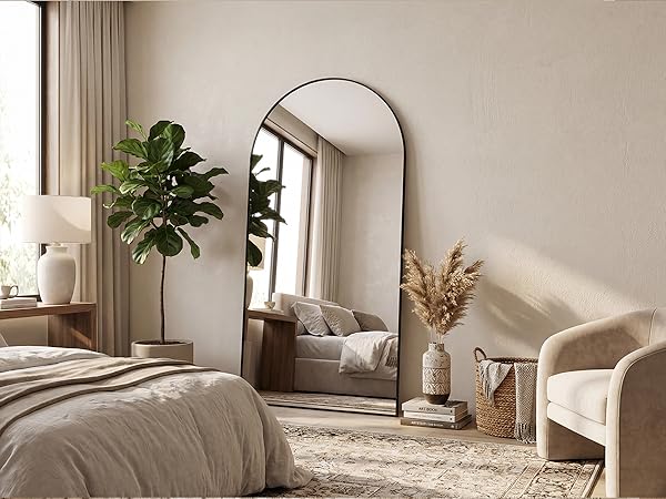 Arched Full Length Standing Leaning Mirror Body Aluminum Alloy Thin Frame Suitable Bedroom Cloakroom