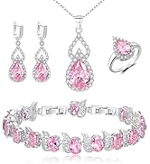 BriLove Wedding Jewelry Set for Women Bride Bridesmaid, Gorgeous Cubic Zirconia Teardrop Necklace...