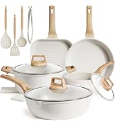 Kikcoin 16Pcs Pots and Pans Set Nonstick Ceramic Cookware Sets Induction Kitchen Cooking Set Non ...