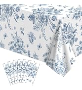 NatNarr 6 Pack Blue Floral Plastic Tablecloths, 54 X 108Inch Tea Party Tablecloth Disposable Vint...