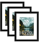 Picrit 16x20 Picture Frame 3 Pack, Black Poster Frame, Display Poster 11 x 14 with Mat or 16 x 20...