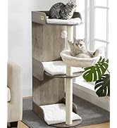 Modern Wood Cat Tree Tower for Indoor Large Cats, Cat Scratching Posts with Big Perch Bed, 44.8" ...