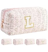 HBselect Initial Makeup Bag for Women, Pink Cosmetic Travel Toiletry Bag, Flowers Zipper Make Up ...