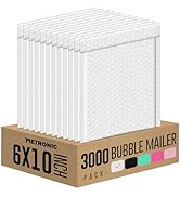 Metronic Bubble Mailers 6x10 Inch 3000 Pack White Bubble Mailers Usable Size 6x9'' Waterproof Pad...