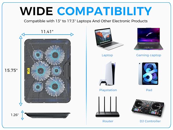 lightweight computer cooling pad for laptop blue lights 6 fans cooler fans heat dissipation