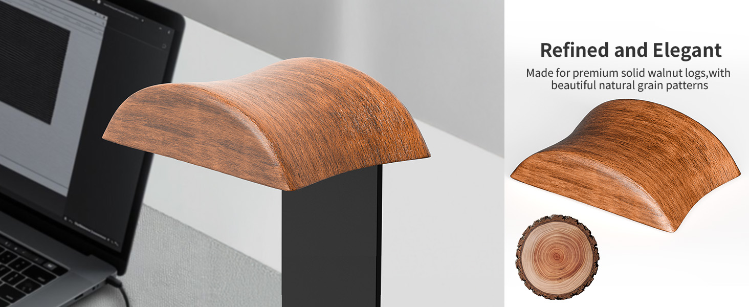 Solid Walnut Wood Headphone Stand with Controller Holder|2-in-1 Gaming Desk Organizer|for PS5