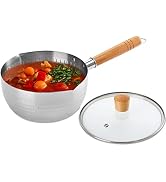 DEAYOU Stainless Steel Saucepan with Glass Lid, 2 Quart Yukihira Sauce Pan with Wood Handle, Trad...