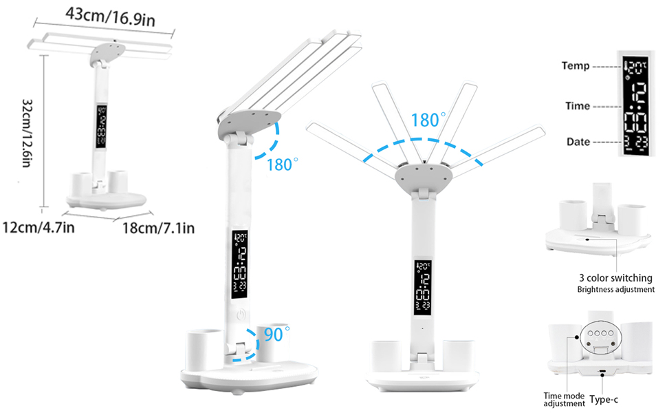 Adjustable Table Lamp Dimmable Eye Caring Reading Lamp for Home Office
