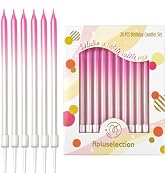 APLUSELECTION 24-Count Gradient Pink Birthday Candles, Long Thin Cake Candles for Wedding, Celebr...