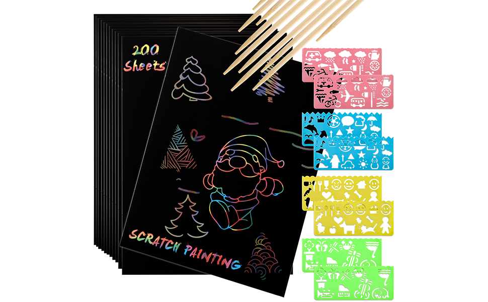 ZEAYEA 200 Pcs Scratch Paper Art Set