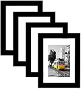Picrit 5x7 Picture Frame Set of 4, Made of High Definition Real Glass, Display 4x6 with Mat or 5x...