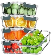 VERONES 5 Pack 36 OZ Glass Meal Prep Containers, Airtight Glass Lunch Containers Set, Glass Food ...