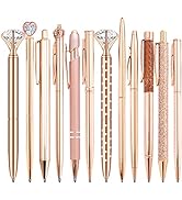 PASISIBICK 12 Pieces Rose Gold Pens Crystal Heart Diamond Ballpoint Pen for Journaling Black Ink ...