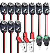 DaierTek 10pcs 9V Battery Connector 9 Volt Battery Snap Clip I Type with 2 Pairs of Alligator Cli...