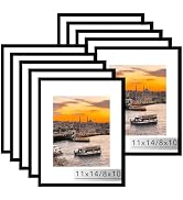 JCJMY 10 Packs 11x14 Picture Frame, Display 8x10 with Mat or 11x14 Without Mat, Black Gallery Wal...