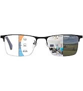 K.LAVER Durable Progressive Multifocus Photochromic Reading Glasses for Men Anti-blue Light Trans...