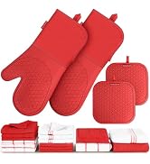 Oven Mitts Pot Holder Dish Towels for Kitchen-20 Pc Dish Cloths with Silicone Oven Mitts and Pot ...