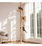 FUKUMARU Floor to Ceiling Cat Tree, 78-108in (6.5–9ft) Adjustable Cat Tower | Top Perch and Felt ...