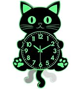 JoFomp 20 Inch Wooden Cat Clock with Moving Tail, Glow in The Dark Wall Clocks Battery Operated, ...