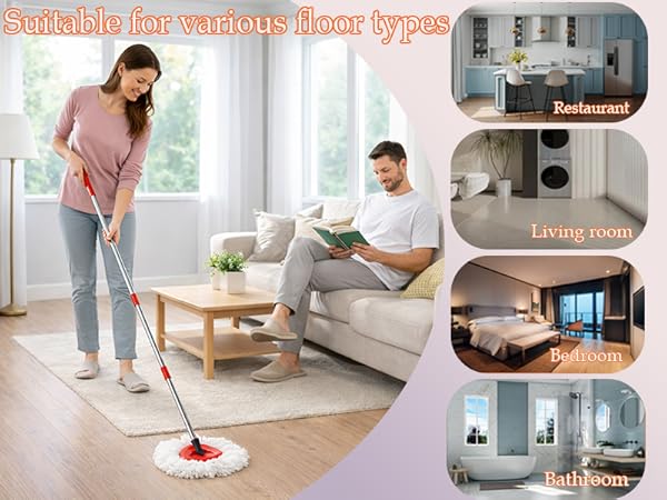 4-Section Mop Handle 2 Mop Replace Head 1 Mop Base 1 Scrubber Mop Head for O-Cedar Spin Mop