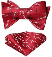 HISDERN Christmas Bow Ties for Men Xmas Self-tied Bowties and Pocket Square Set Festival Woven Bo...