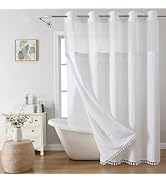 eachope White Farmhouse No Hook Shower Curtain Set with Snap-in Fabric Liner,Boho Heavy-Duty Line...