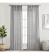 XTMYI Gray Curtains 2 Panels Sets for Living Room,Linen Cotton Back Tab Hooks Pleated Rings Not I...