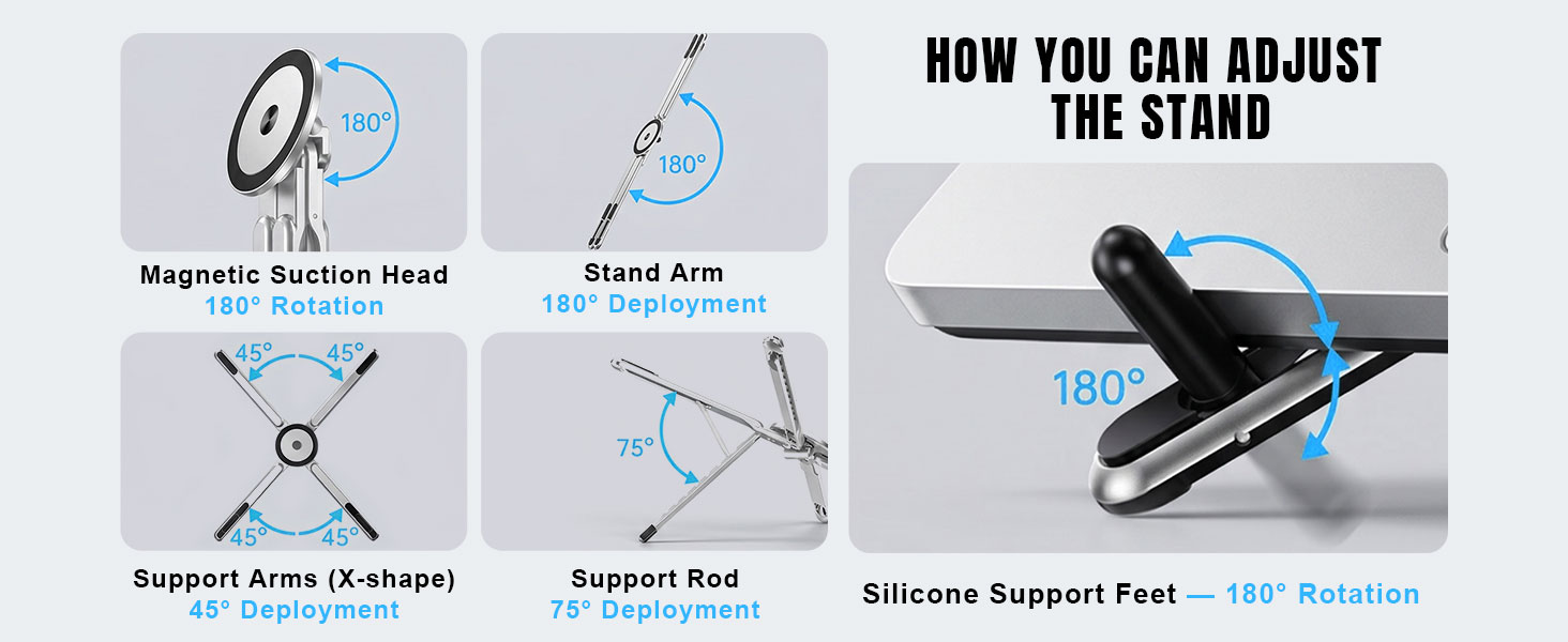 multi angle adjustable stand 180 degree rotation rotatable computer mount collapsible tablet easel