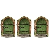 JJLFresheners 3Pcs Green Fairy Door Wooden Miniature Fairy Garden Doors Outdoor Mini Gnome House ...
