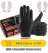 ANBOSON BBQ Gloves for Cooking Baking Grilling, 100 Count Disposable Nitrile Gloves and 4 Count C...