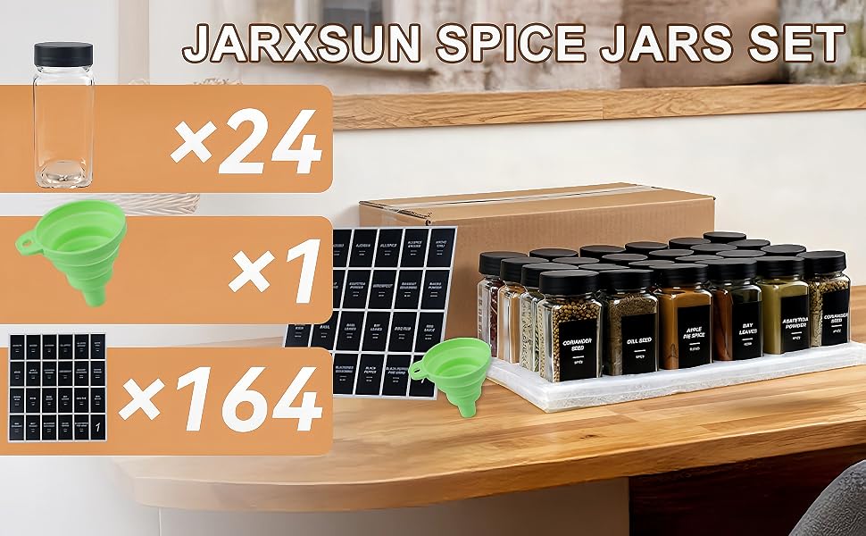 Black spice jars with lable