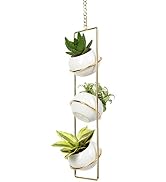 JACKCUBE Design Hanging Planter for Indoor Plants, Boho Vertical Ceiling Plant Gold Metal Hanger ...