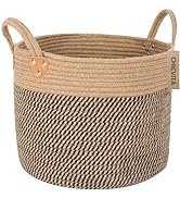 CHICVITA Jute Woven Wicker Floor Storage Basket With Handles, Boho Decorative Basket For Blanket,...