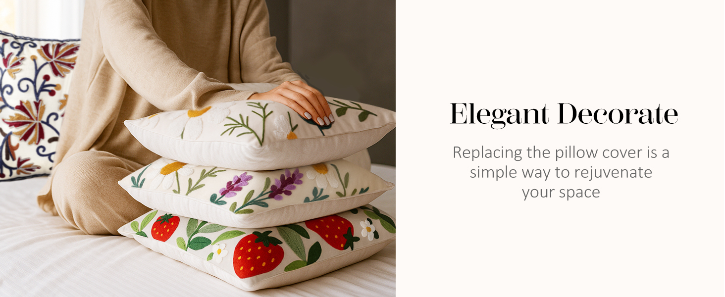 Embroidered Throw Pillow Covers