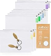 purifyou Reusable Produce Bags | Washable Mesh Set of 9 Grocery with Drawstring, Large Foldable W...