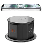 Pop Up Outlet with 15W Wireless Charger, 4 AC Outlets & PD 20W USB Fast Charging, 4.75 inch Desk ...