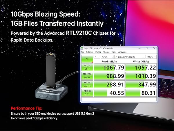 10Gbps transfer speed visual representation for the nvme to usb adapter