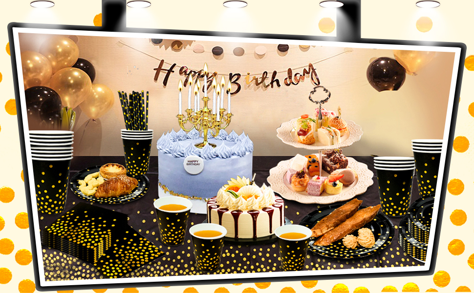 black golden dot tableware