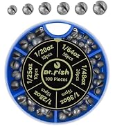 Dr.Fish 100 Pieces/Box Split Shot Sinkers Kit - 6 Sizes Lead Fishing Line Weights Clip on Sinkers...
